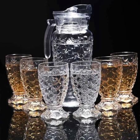 Bigsmall Lot de 6 verres sirène avec pichet (volume du verre : 200 ml, volume du pichet : 1,72 litre)