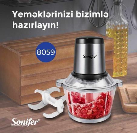 Sonifer hachoir à viande électrique domestique 250Ws en acier inoxydables pour saucissess avec tasse en verre épais