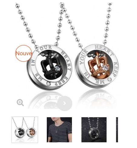Oidea Lot de 2 colliers en acier inoxydable avec pendentif en forme de couronne Keep Me in Your Heart CZ, Acier inoxydable
