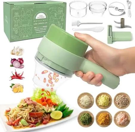 Ensemble de coupe-légumes électrique portable 4 en 1, mini robot de cuisine sans fil portable avec brosse, coupe-légumes Gatling, hachoir électrique pour ail, poivre, oignon, céleri, gingembr