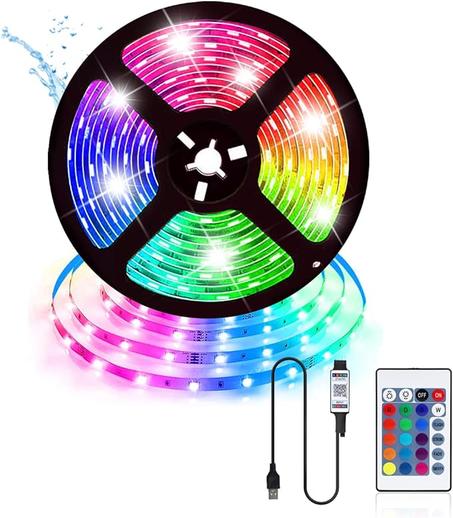 Ruban LED 5M USB led chambre bande led decoration 5050 RGB Lumiere Led Ruban Auto-adhésif avec Télécommande 24 Touches pour Léclairage à La Maison, Décoration de fête