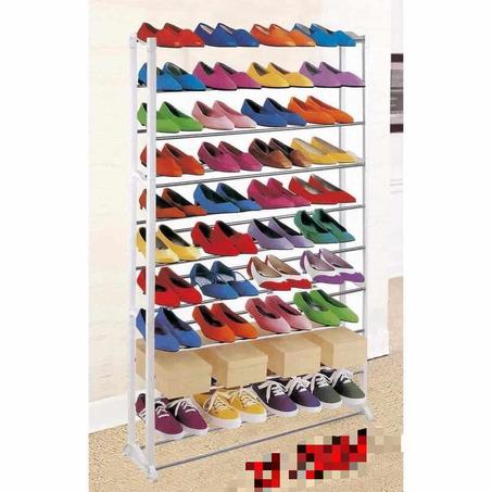 De Stockage étagères à chaussures de couleur blanche PP en plastique et tube de fer, étagère à chaussures