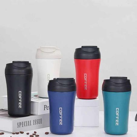 Tasse thermos à café double en acier inoxydable avec paille, fiole à vide de voiture multifonctionnelle, tasse isotherme de voyage portable, 400ml