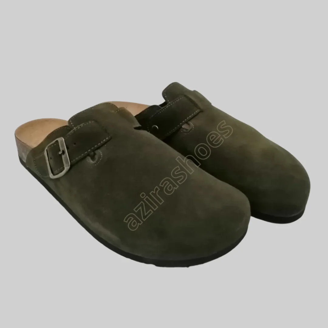 Sabot mules daim olive fonce