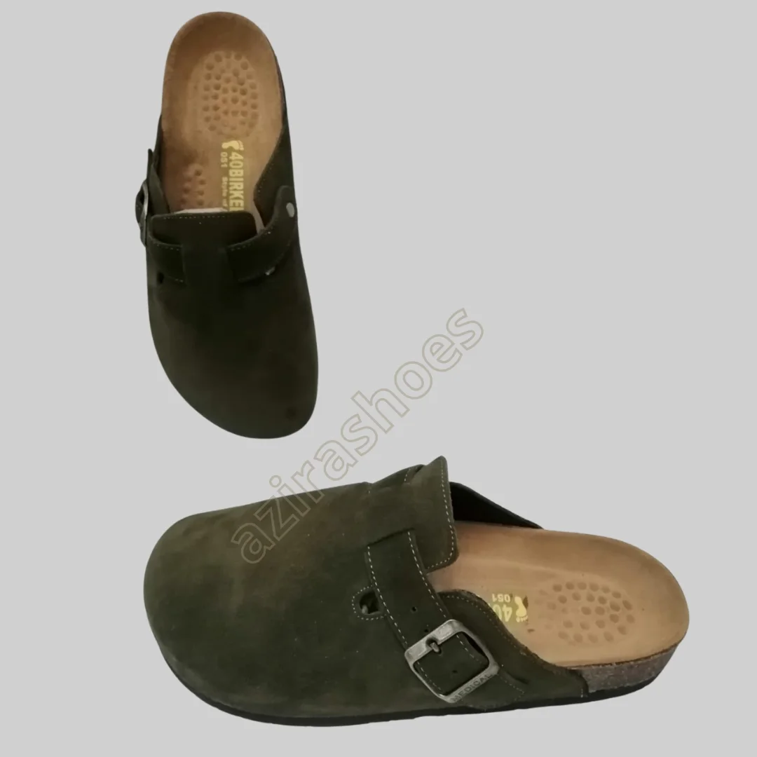 Sabot mules daim olive fonce