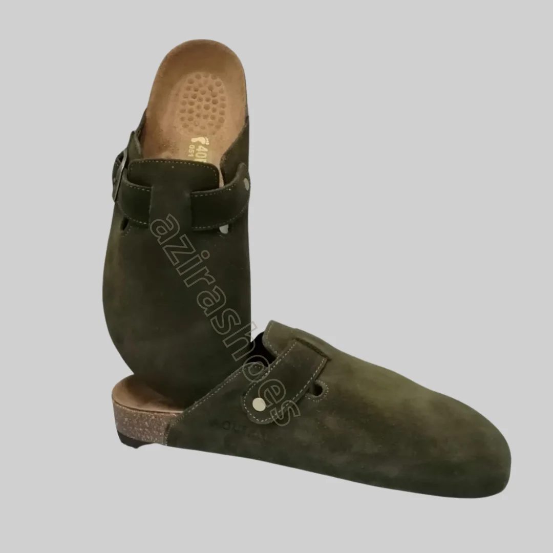 Sabot mules daim olive fonce