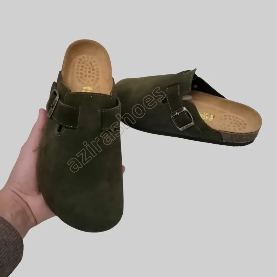 Sabot mules daim olive fonce