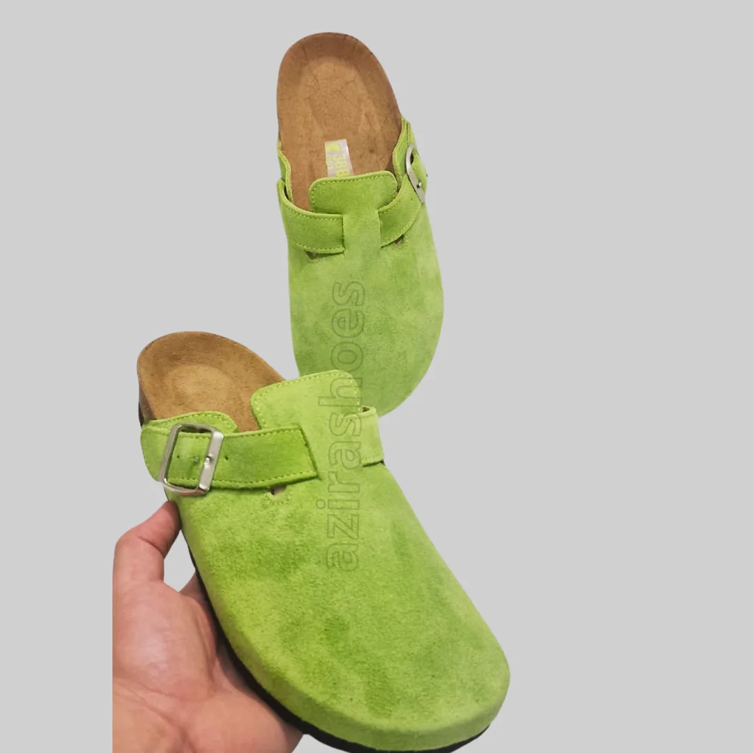 Sabot mules daim pistache