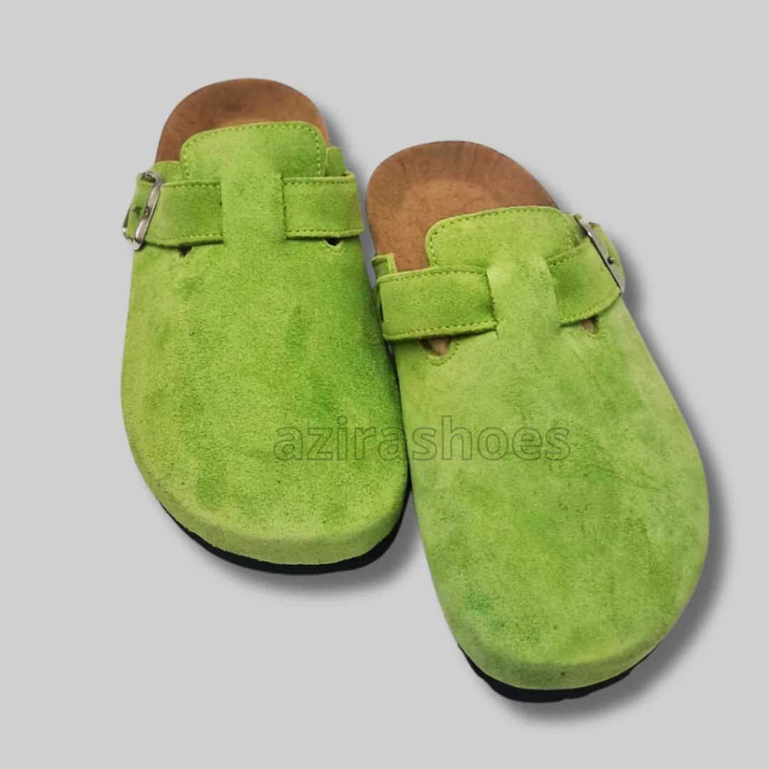 Sabot mules daim pistache