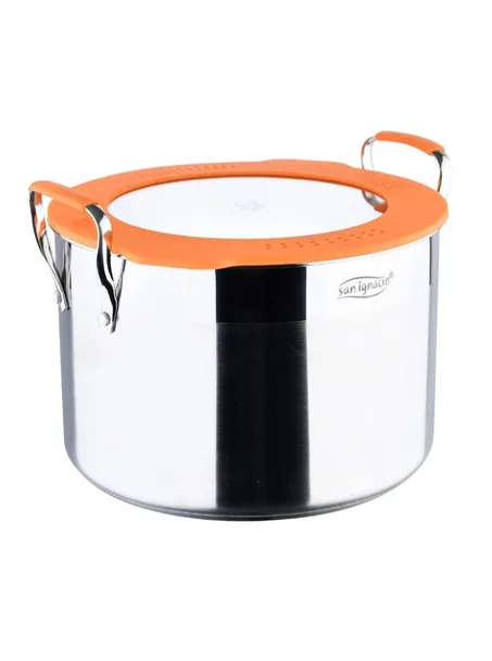 وعاء سان إغناسيو المضغوط مع غطاء 28 سم مصنوع من الفولاذ المقاوم للصدأ بطلاء مزدوج ومقابض سيليكون، أدوات مطبخ مناسبة لجميع أنواع المواقد