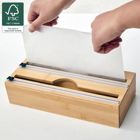 Distributeur Papier Aluminium et Film en Bois موزع أوراق المطبخ 3 في 1 من خشب البامبو الطبيعي 🌿