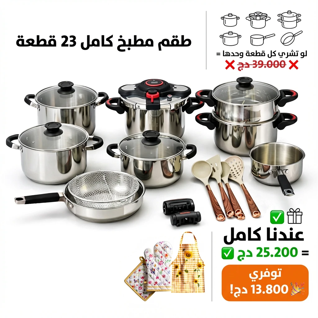 Série Cocotte 23 pcs en Inox inoxydable 18/10 طنجرة ضغط 23 قطعة مصنوعة من الفولاذ المقاوم للصدأ