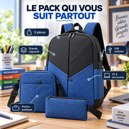 🎒✨ Le Pack Rentrée Complet 3-en-1 – Style, Organisation & Praticité 🎒✨