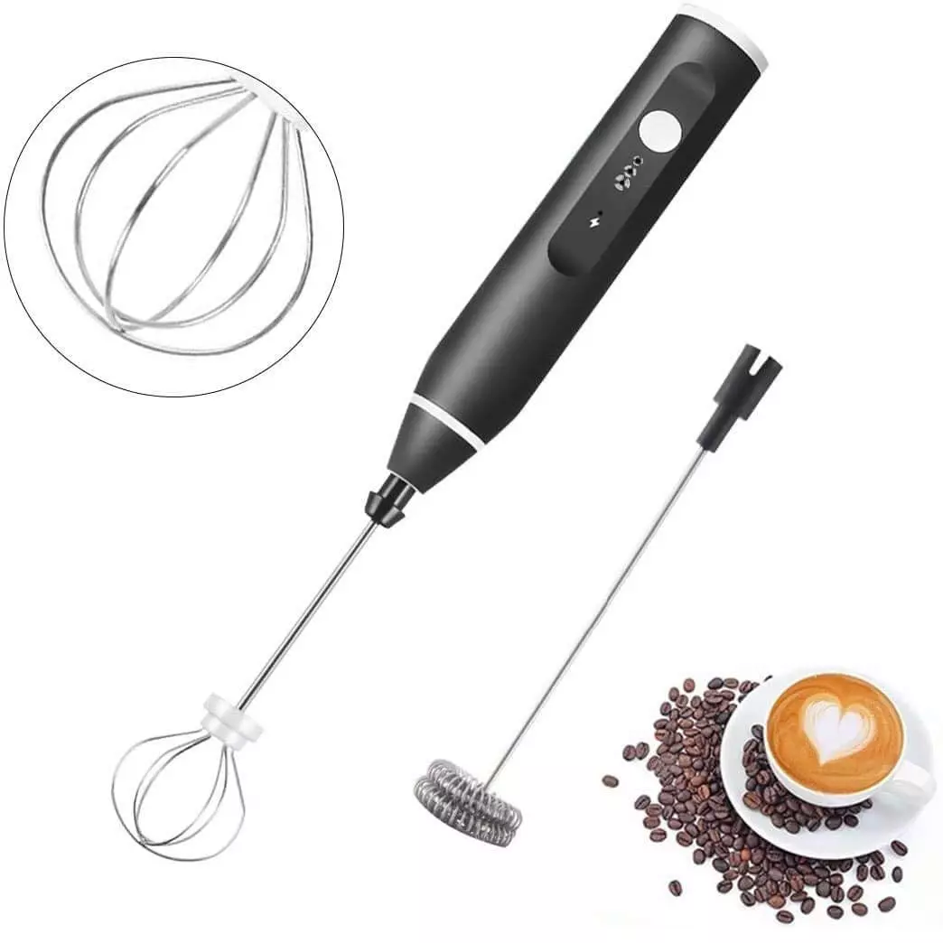 Mousseur à Lait, USB Rechargeable Portable mini fouet electrique 3 Vitesses avec Dual Fouet Tête Spirale ☕