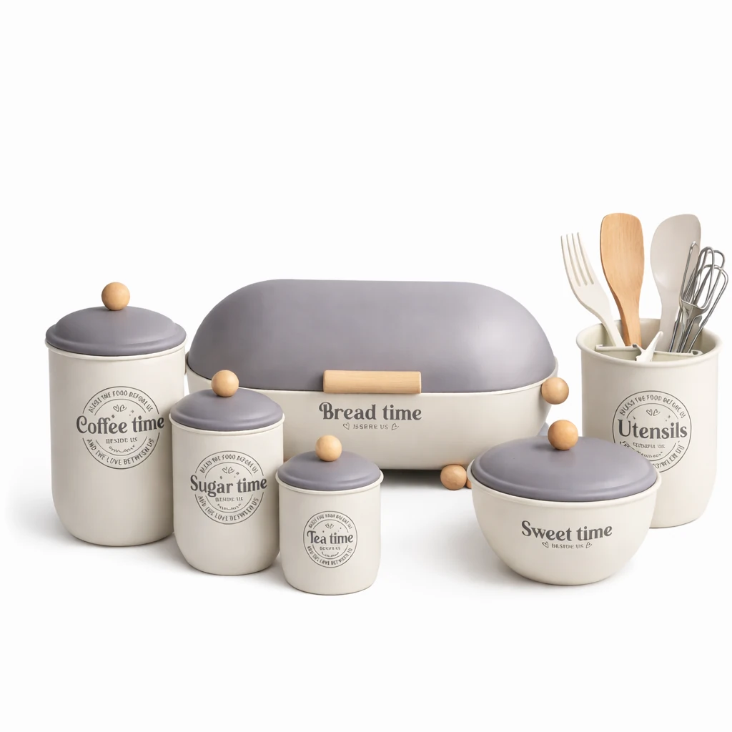 طقم علب تخزين المطبخ الفاخر 7 قطع مع صندوق خبز