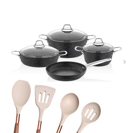 🎁طقم مطبخ 7 قطع من الغرانيت صناعة تركية مع طقم ملاعق مجاني