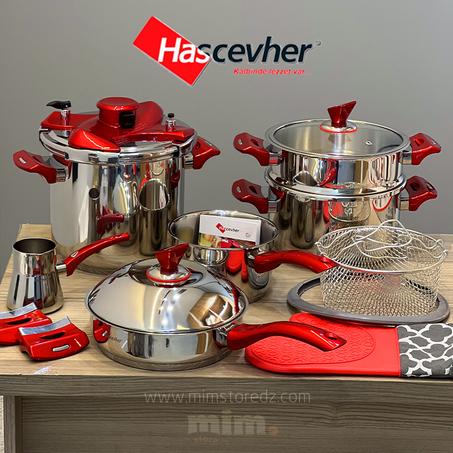 HASCEVHER COCOTTE CLIPSO 13 pcs  GALAXY 5L + 7L قدرين ضغط + كسكاس+ مقلاة مصنوع من الاينوكس بجودة رائعة + هدية مجانية 🎁