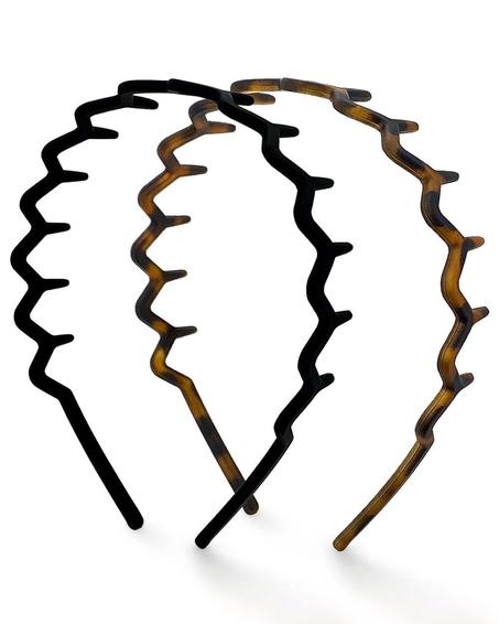 Diademas Kitsch Zig Zag, banda ondulada de plástico reciclado con dientes, diadema para mujer y hombre, accesorios clásicos de los 90, 2 unidades (negro y marrón)