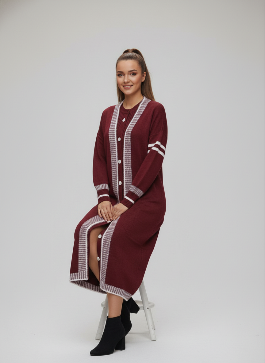 طقم صوف راقي بلون بوردو