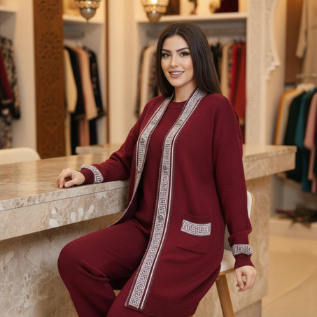 طقم صوف راقي بلون بوردو