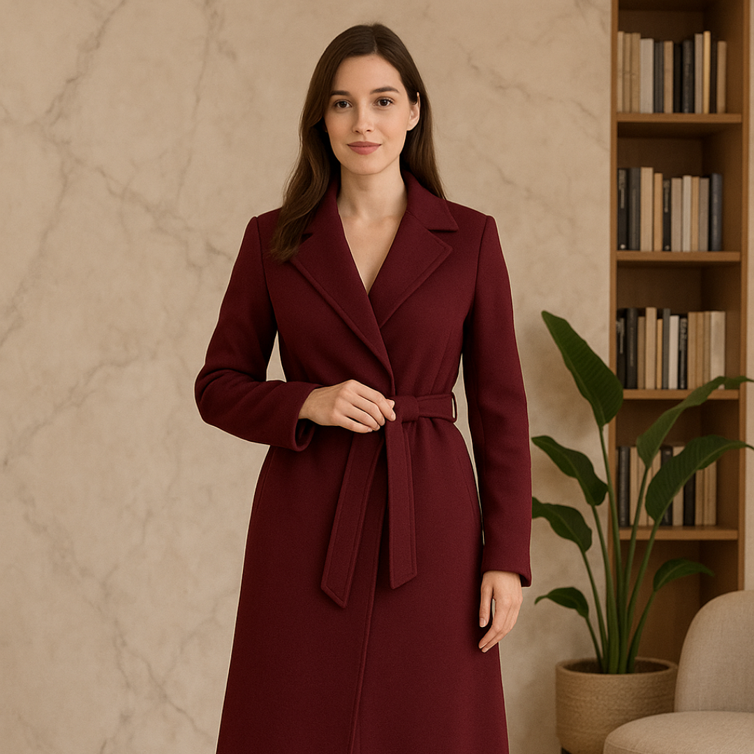 معطف شتوي راقي بلون بوردو أناقة أوروبية فخمة