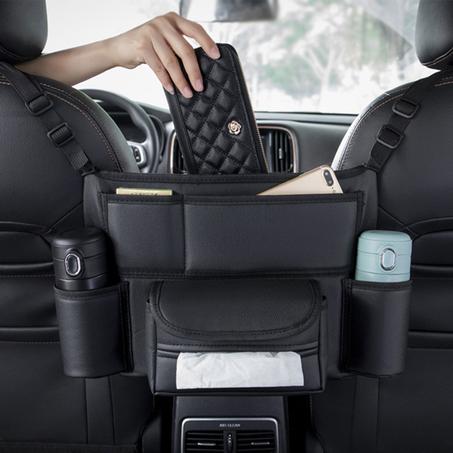 حقيبة تخزين مقعد السيارة الجلدية في المنتصف، تخزين ومنظم