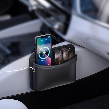 Organizador de bolsillo lateral para asiento de automóvil, consola de puerta automática de piel sintética, mini bolsa de almacenamiento para llaves