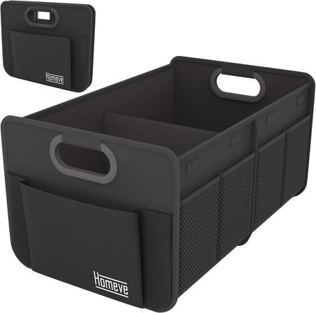Homeve Organizador de maletero de coche, organizador plegable de múltiples compartimentos, negro, 2 compartimentos, pequeño