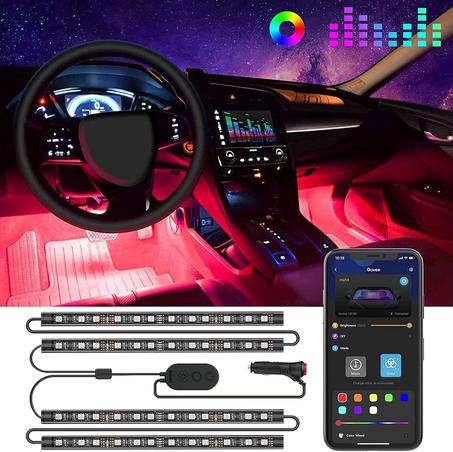 Govee - Luces para interior de auto, tira de luz Led para auto, diseño de dos líneas, impermeables, 4 unidades de 48 ledes, controlador de aplicaciones, kit de iluminación, multicolor, para m