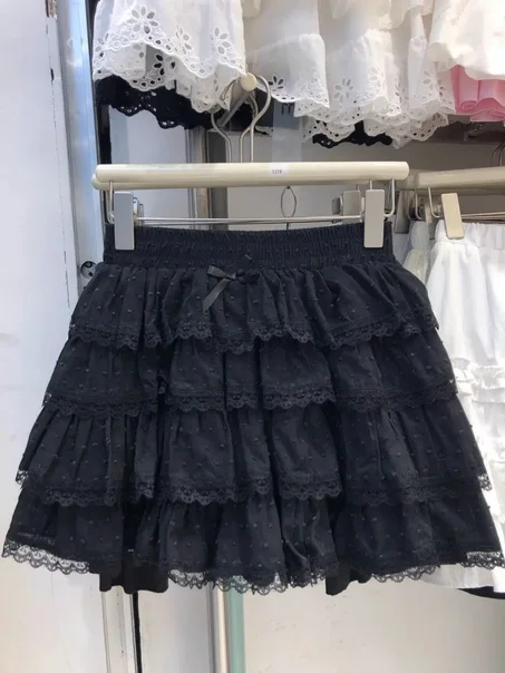 Mini Skirts Solid Sweet Lace Patchwork Bow High Waist High Street Kawaii All-match Casual A-line Spicy Girls Summer Fashion Chic