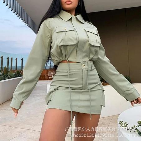 Dress Set Workwear Pocket Clothes Women Jackets Outwear Summer Skirt Suit Two Piece Sets Pencil Skirts Office Lady Elegant