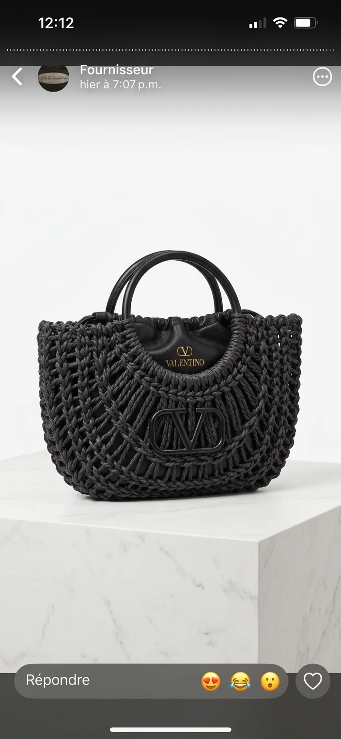 Valentino Garavani VLogo Crochet Tote Bag – Black
