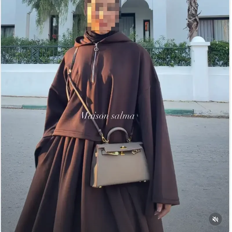 Ensemble 2 pièces  (Hoodie Oversized zippé à capuche + Jupe/Robe longue évasée).