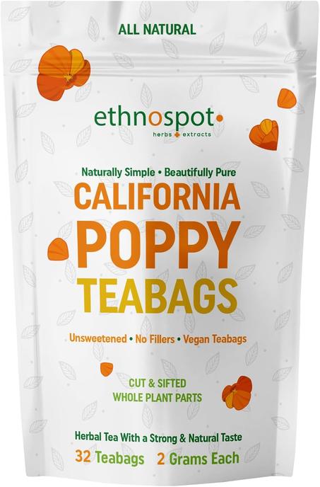 Pure California Poppy Tea – Amapola natural de California para relajación, extracto de amapola de California de primera calidad, té de hierbas 100% natural, alivio del estrés y calmante siste