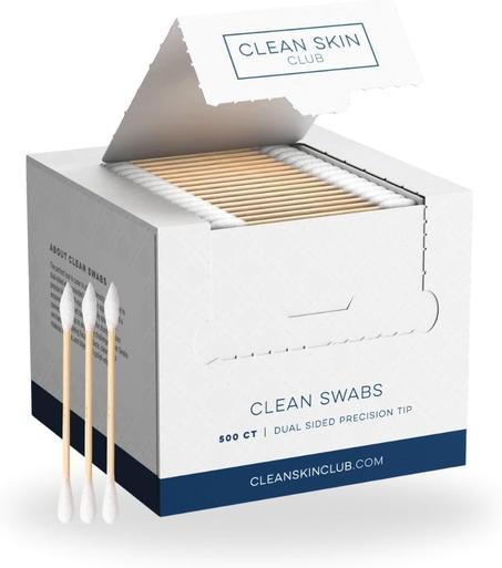 Clean Skin Club Clean Swabs | 500CT | Punta puntiaguda | Biodegradable + algodón orgánico y bambú | Maquillaje y retoques de esmalte de uñas | Sin cloro e hipoalergénico (500 unidades)
