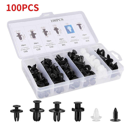 صندوق تثبيت للسيارة - 100 قطعة مختلطة لتثبيت السيارات
