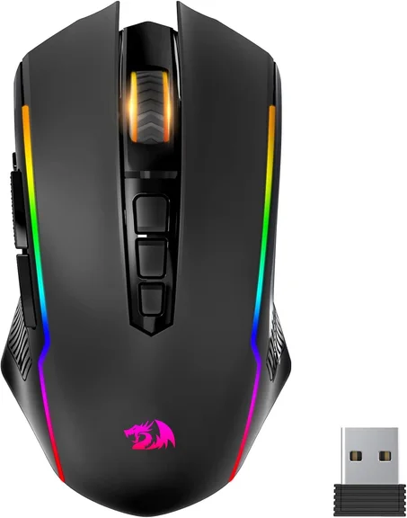 Redragon Ratón para Juegos, Ratón Inalámbrico para Juegos con 8000 DPI, Ratones para Juegos de PC con Botón de Fuego, Ratón Programable Ergonómico para Juego con Retroiluminación RGB, Recarga