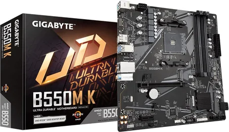 GIGABYTE B550M K - Tarjeta madre compatible con AM4/AMD/B550/Micro-ATX/Dual M.2/SATA 6Gb/s/USB 3.2 Gen 1/Realtek GbE LAN/PCIe 4.0