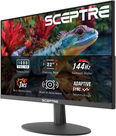 Sceptre Nuevo monitor para juegos de 22 pulgadas, FHD 1080p, hasta 144Hz, HDMI, DisplayPort, altavoces integrados, negro máquina (serie E225W-FW144, 2026)
