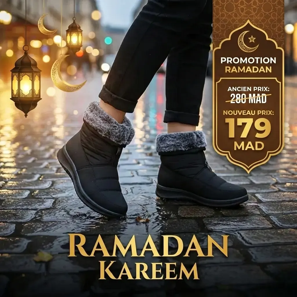 بوت نسائي شتوي مبطن – مقاوم للماء بثلاثة ألوان أنيقة ( اللون الاسود )