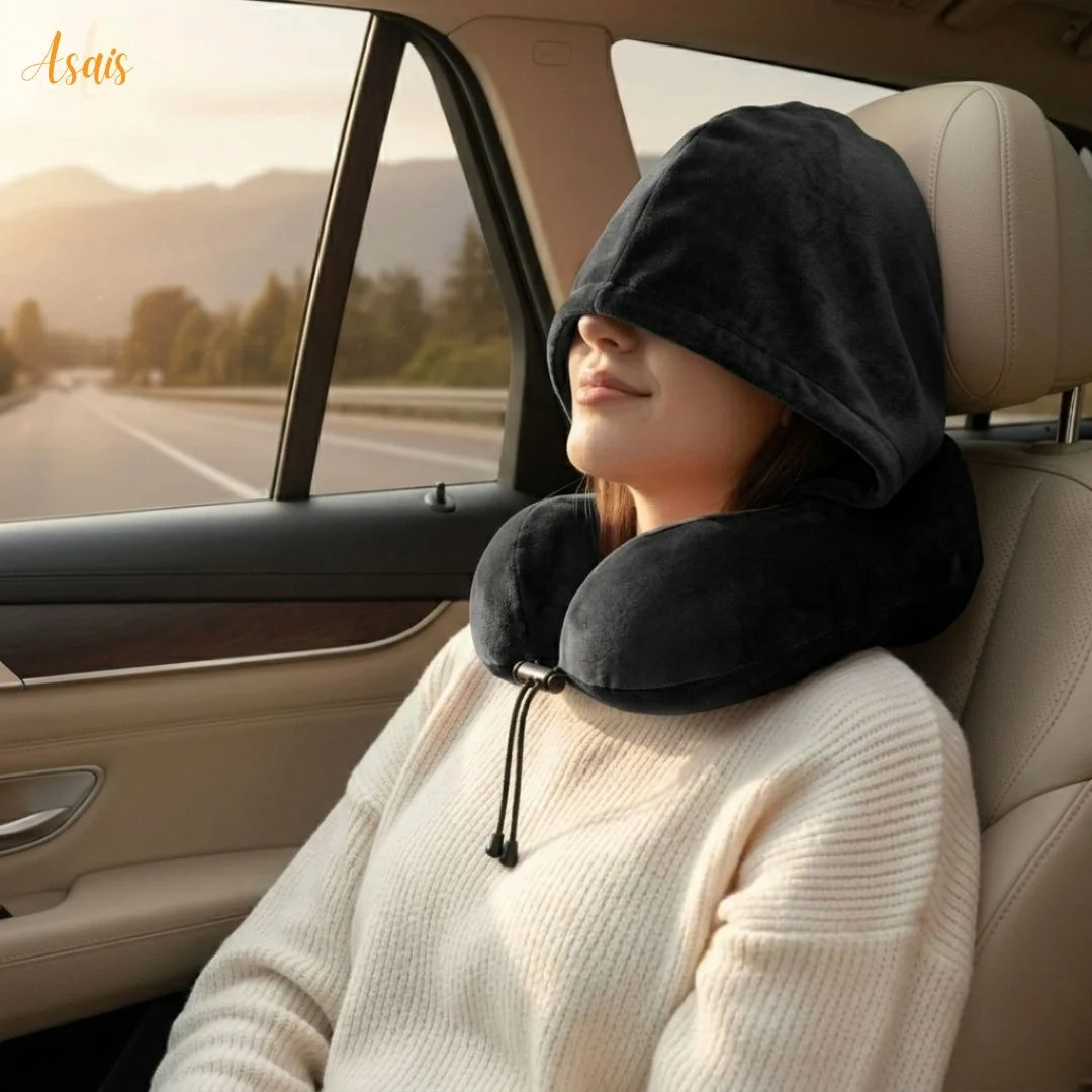 وسادة الرقبة من ميموري فوم بتصميم U مع غطاء الرأس – للنوم المريح أثناء لسفريات