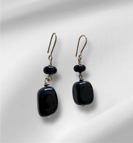 boucles d'oreille obsidienne onyx
