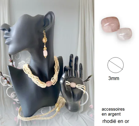 Ensemble authentique perles & quartz rose