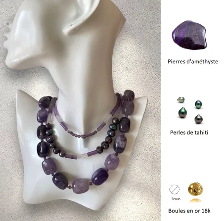 Collier améthyste perles de tahiti