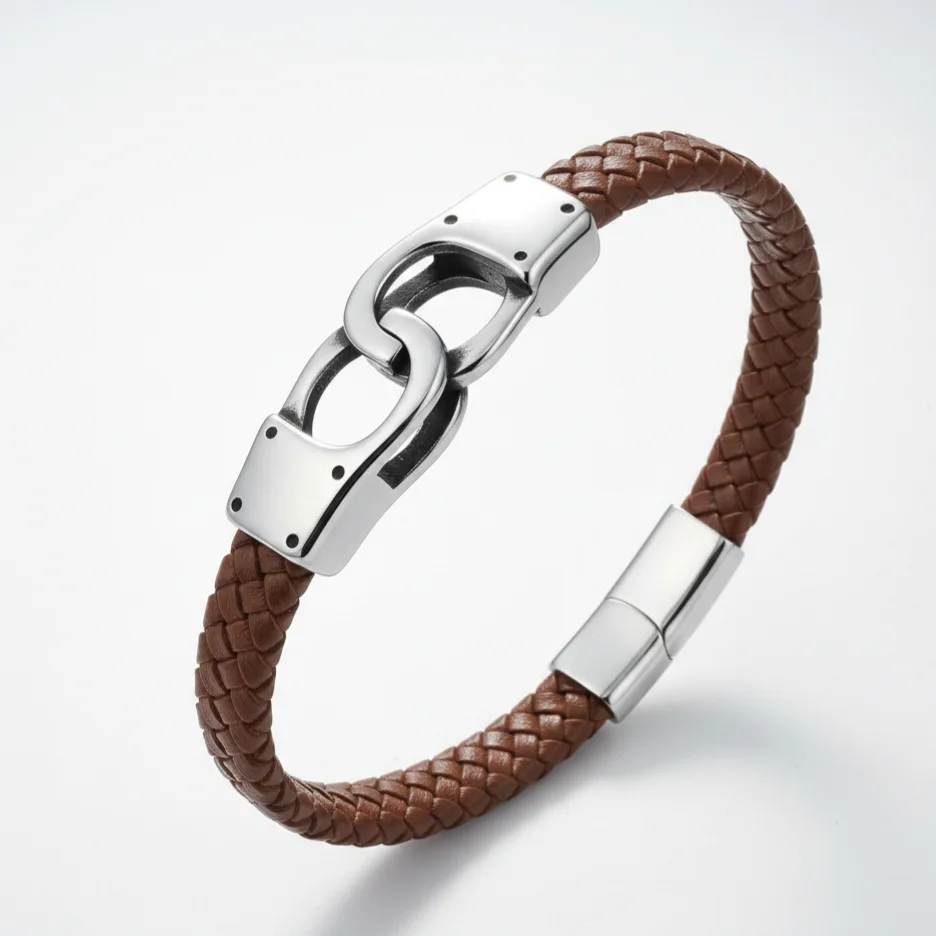 Bracelets cuir robuste meno acier inoxydable