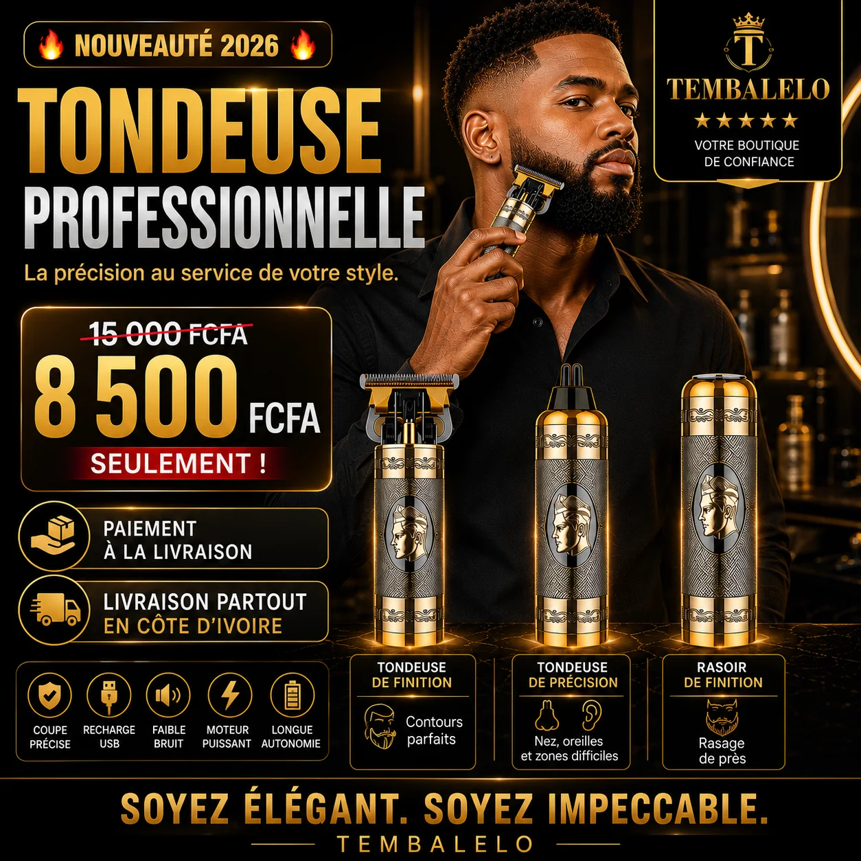 Tondeuse 3 en 1 soin à domicile original pour la barbe les cheveux les narines et les oreilles