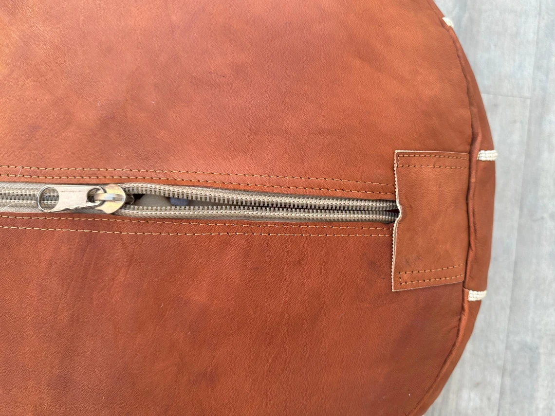 Handcrafted Genuine Tan Leather Pouf Starmia