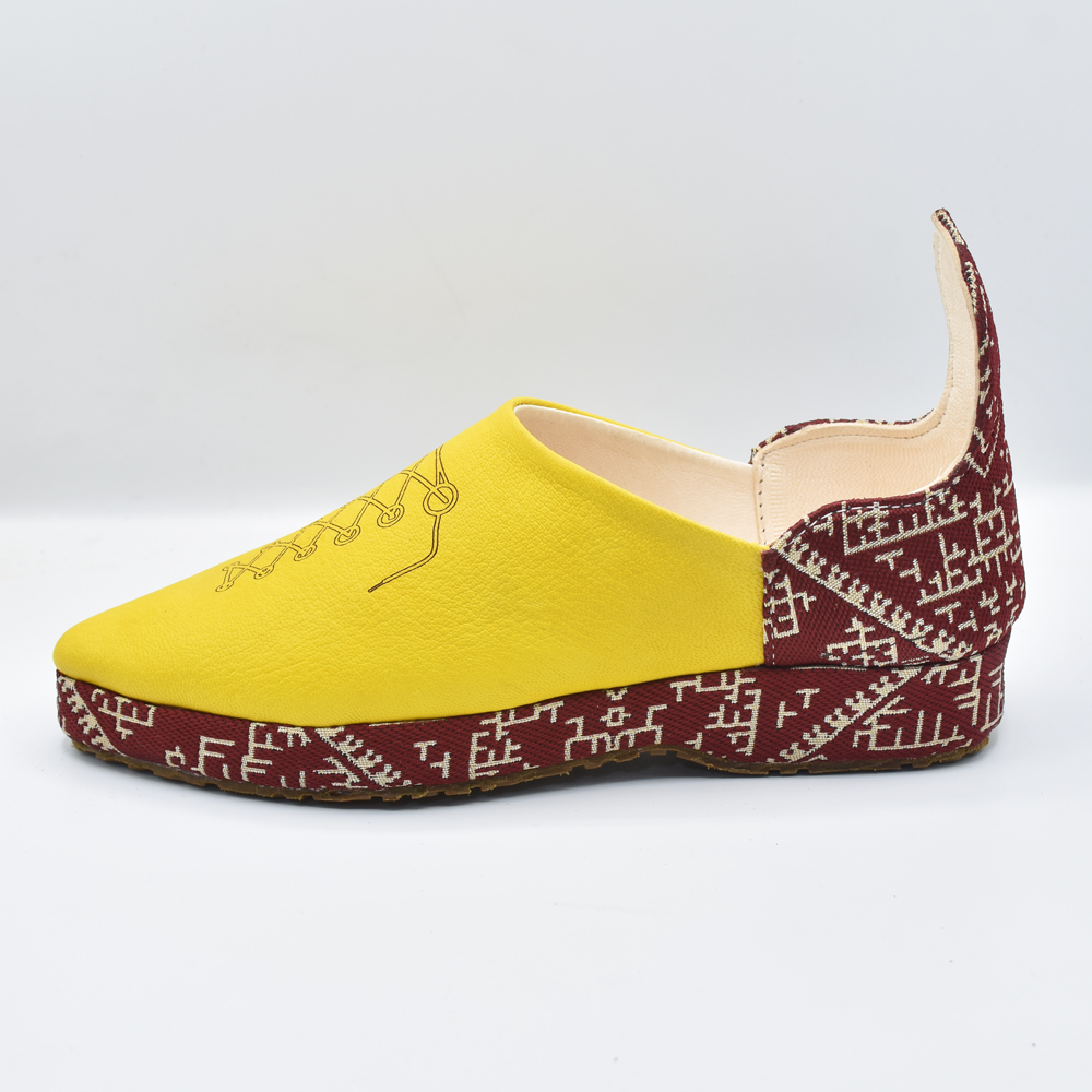Yellow Ziwani Leather with Amazigh-Inspired Textile