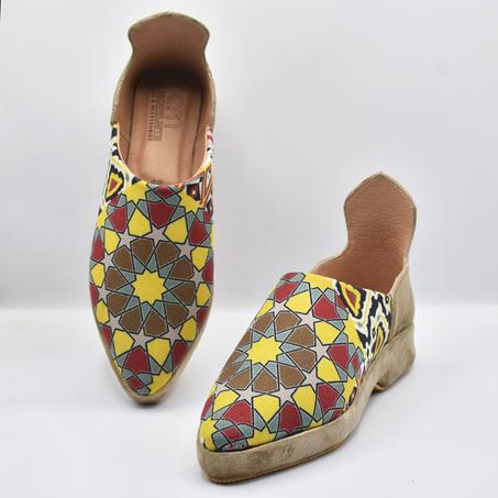Handcrafted Moroccan Babouche Slippers for Women – Zellige Geometric Pattern