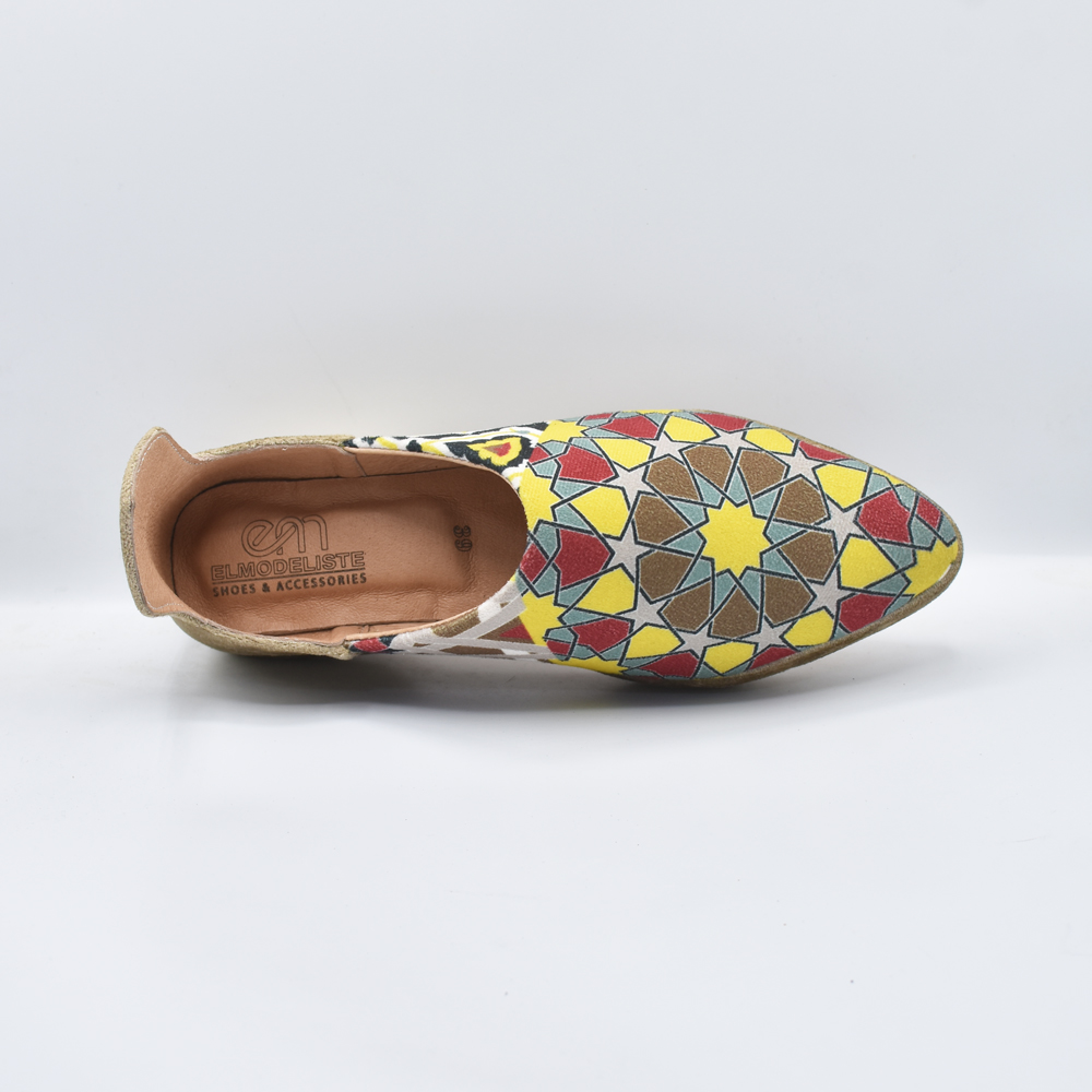 Handcrafted Moroccan Babouche Slippers for Women – Zellige Geometric Pattern